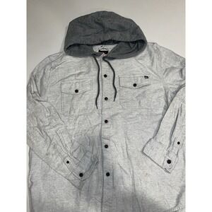 Quiksilver Men's Button Up flannel type/ Shirt- jacket Hooded grey  Size XL